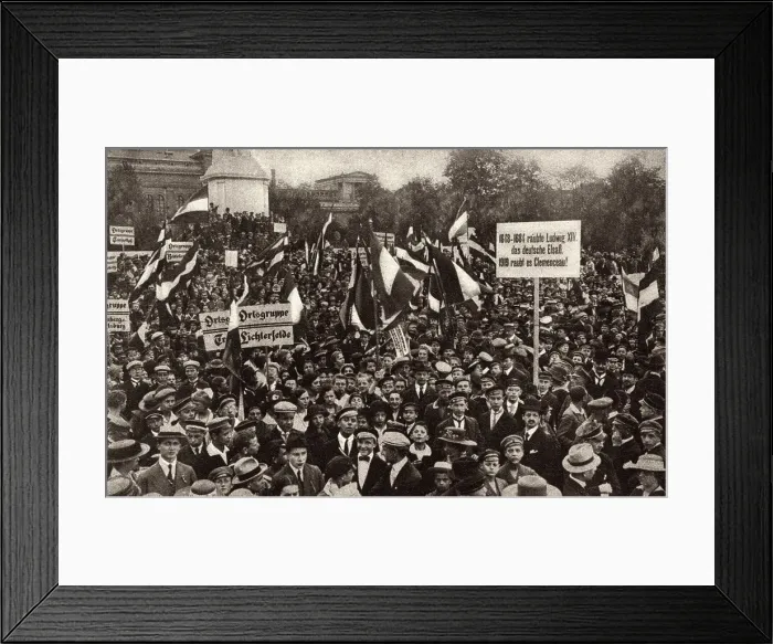 Framed Print : Germans in Berlin protest against the terms of the Treaty of Versailles. 1919. Placard at right reads, In 1848-1684 Louis XIV stole German-Alsace from us