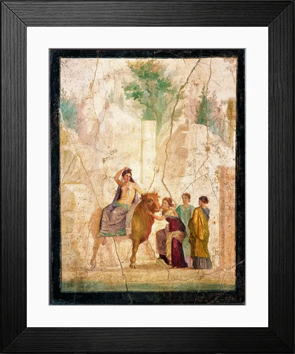 Framed Print : Europa on the Bull, by unknown artist, 20-25, 1st Century A.D. ripped fresco, 125 x 95 cm - Italy, Campania, Naples, National Archaeological Museum, Room LXX, inv. 111475