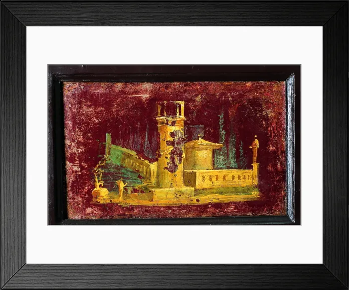 Framed Print : Architectural Landscape, by unknown artist, 45-69, 1st Century A.D. ripped fresco, 24 x 31 cm - Italy, Campania, Naples, National Archaeological Museum, Room LXXVII, inv. 9401