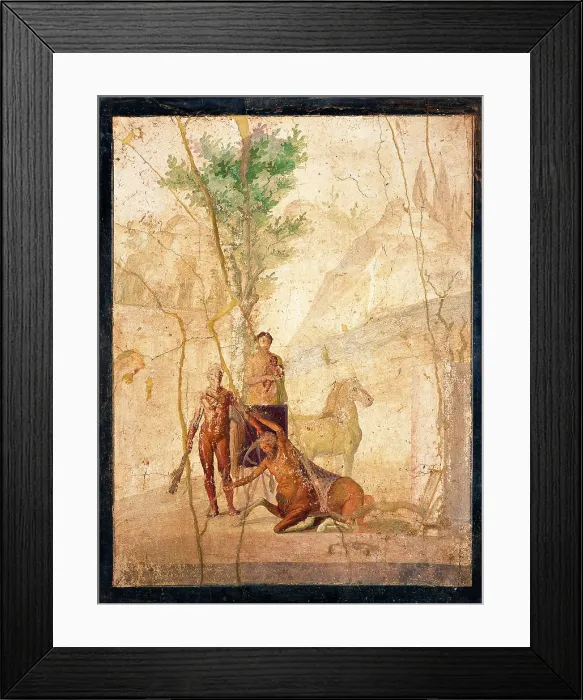 Framed Print : Heracles and Nessus, by unknown artist, 20-25, 1st Century A.D. ripped fresco, 125 x 95 cm - Italy, Campania, Naples, National Archaeological Museum, Room LXX, inv. 111474 Framed Print : Heracles and Nessus, by unknown artist, 20-25, 1st Century A.D. ripped fresco, 125 x 95 cm - Italy, Campania, Naples, National Archaeological Museum, Room LXX, inv. 111474