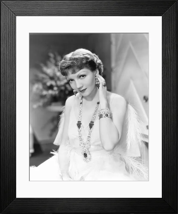 Framed Print : THE GILDED LILY, Claudette Colbert wearing jewelry designed by William Howard Hoeffer of Trabert & Hoeffer, 1935
