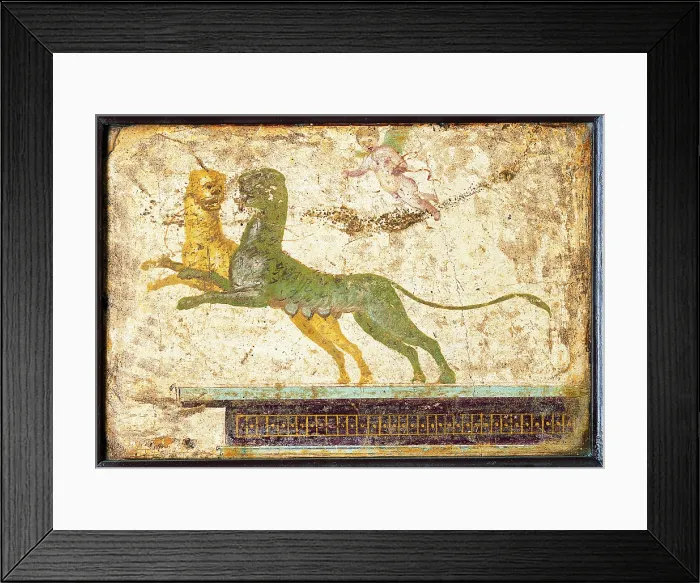 Framed Print : Panthers on Architectures, by unknown artist, 10-37, 1st Century A.D. ripped fresco, 28 x 41 cm - Italy, Campania, Naples, National Archaeological Museum, Room LXXVII, inv. 9187