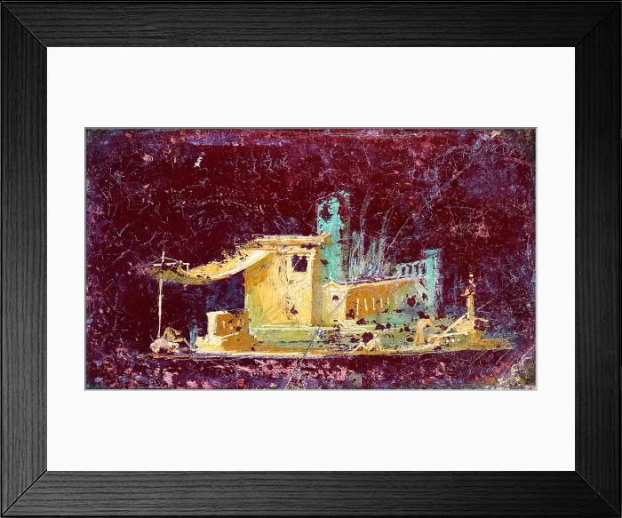 Framed Print : Architectural Landscape, by unknown artist, 45-69, 1st Century A.D. ripped fresco, 19 x 33 cm - Italy, Campania, Naples, National Archaeological Museum, Room LXXVII, inv. 9403