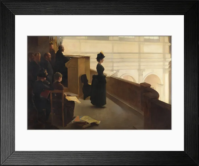 Framed Print : The Organ Rehearsal, by Henry Lerolle, 1885, French painting, oil on canvas. Singer in the choir loft of the church of Saint-Franois-Xavier in Paris is precisely rendered
