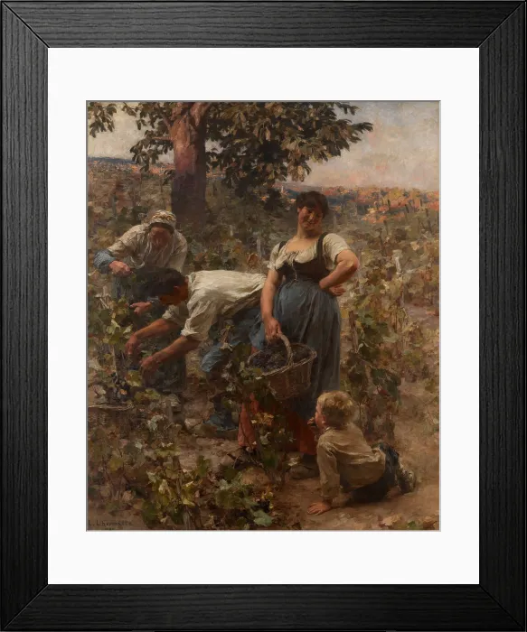 Framed Print : THE GRAPE HARVEST, by Leon-Augustin Lhermitte, 1884, French painting, oil on canvas. This beaux arts realist painting of picturesque peasants was typical of the artists work Framed Print : THE GRAPE HARVEST, by Leon-Augustin Lhermitte, 1884, French painting, oil on canvas. This beaux arts realist painting of picturesque peasants was typical of the artists work