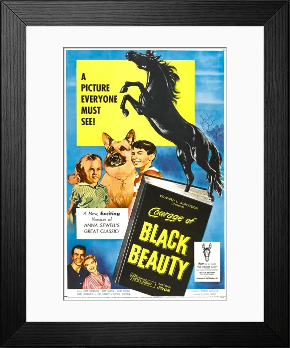 Framed Print : COURAGE OF BLACK BEAUTY, US poster, middle from left: Mimi Gibson, Johnny Crawford, bottom left: Diane Brewster, John Bryant, 1957