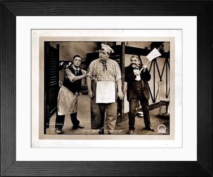 Framed Print : THE COOK, front: Roscoe Fatty Arbuckle, left: Buster Keaton, 1918 Framed Print : THE COOK, front: Roscoe Fatty Arbuckle, left: Buster Keaton, 1918