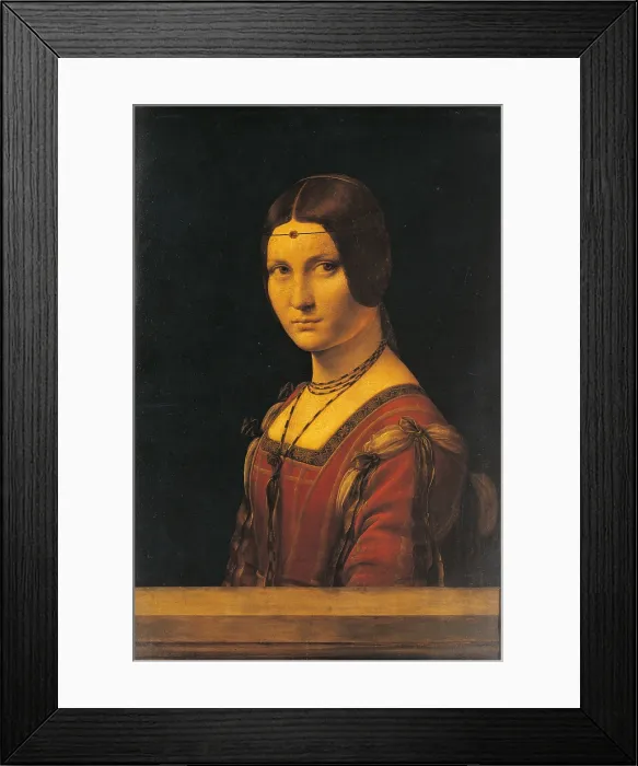Framed Print : Portrait of a Lady (La Belle Ferronire), by Leonardo da Vinci, 1490 - 1495 about, 15th Century, oil on panel, cm 63 x 45 - France, Ile de France, Paris, Muse du Louvre. All