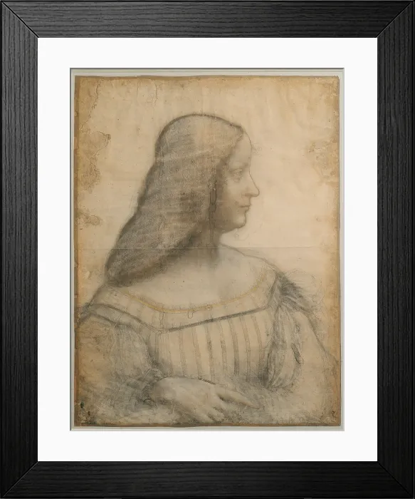 Framed Print : Portrait of Isabella dEste, by Leonardo da Vinci, 15th Century, 1500, black pencil and pastel on paper, cm 63 x 46 - France, Il de France, Paris, Muse du Louvre Framed Print : Portrait of Isabella dEste, by Leonardo da Vinci, 15th Century, 1500, black pencil and pastel on paper, cm 63 x 46 - France, Il de France, Paris, Muse du Louvre