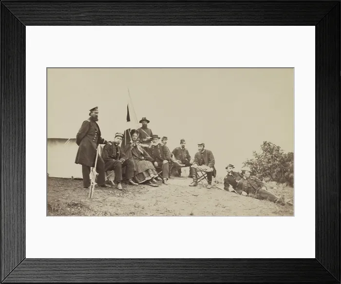Framed Print : US Civil War, 1861-1865. Kate Chase Sprague with Gen. J. J. Abercrombie and staff at Union army camp. Kate Chase Sprague was daughter of Treasury Secretary Salmon P