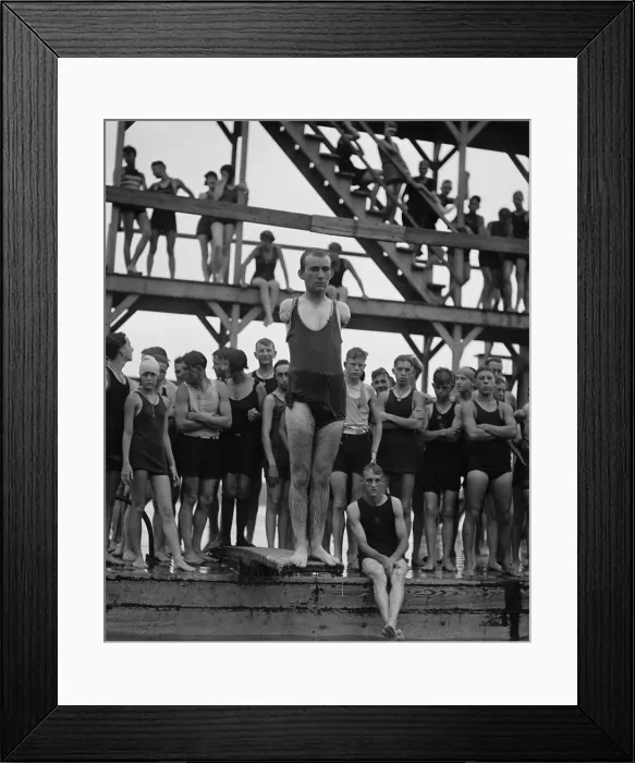Framed Print : John Uslie, before diving into the Tidal Basin, in Washington, D.C. July 8, 1922
