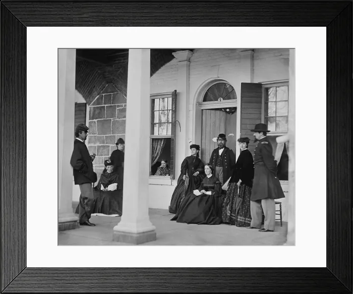 Framed Print : US Civil War, 1864. Officers and ladies visit on the porch of a garrison house at Fortress Monroe, Virginia (BSLOC_2018_8_188)