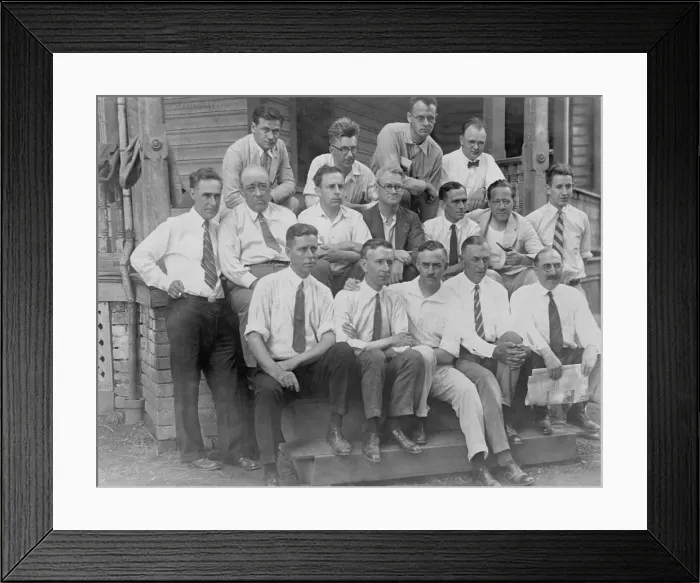 Framed Print : Lawyers, scientists, and supporters of the legal challenge to anti-evolution law, July 1925. Dayton, Tennessee. Standing at left: John R. Neal. Standing at right: W.E. Wheelock Framed Print : Lawyers, scientists, and supporters of the legal challenge to anti-evolution law, July 1925. Dayton, Tennessee. Standing at left: John R. Neal. Standing at right: W.E. Wheelock