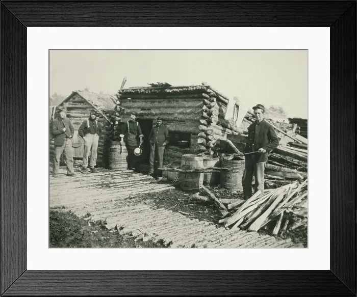 Framed Print : US Civil War, April 1864. Union soldiers in front of the company kitchen, at the camp of the 6th New York Artillery, at Brandy Station, Virginia Framed Print : US Civil War, April 1864. Union soldiers in front of the company kitchen, at the camp of the 6th New York Artillery, at Brandy Station, Virginia
