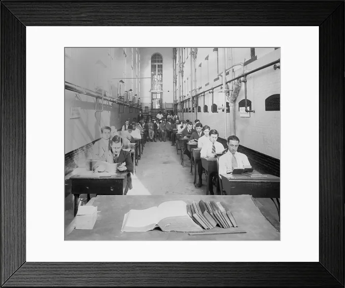 Framed Print : Young men at desks in an American jail c. 1920 Framed Print : Young men at desks in an American jail c. 1920