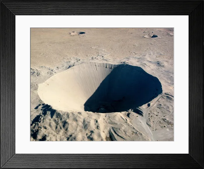 Framed Print : Sedan Crater at the Nevada Test Site. On July 6, 1962 a 100 kiloton nuclear explosion 635 feet underground displaced 12 million tons of earth