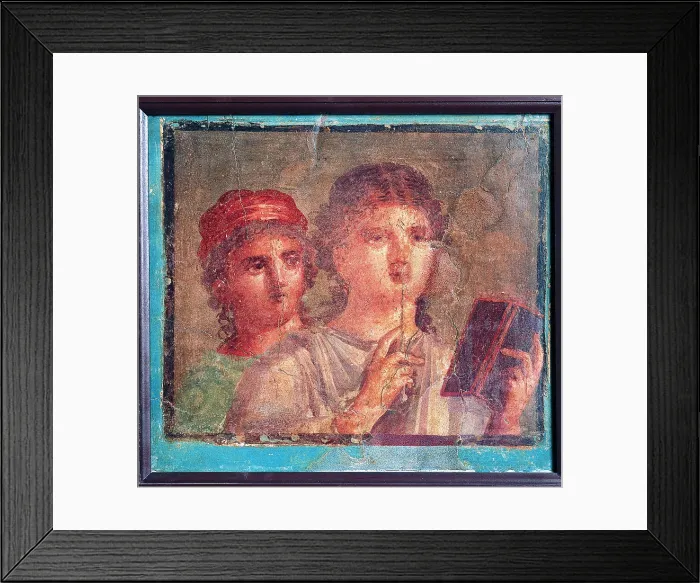 Framed Print : Busts of Young Girls, by unknown artist, 45-79, 1st Century A.D. ripped fresco, 36 x 40 cm - Italy, Campania, Naples, National Archaeological Museum, Room LXXVIII, inv. 9074