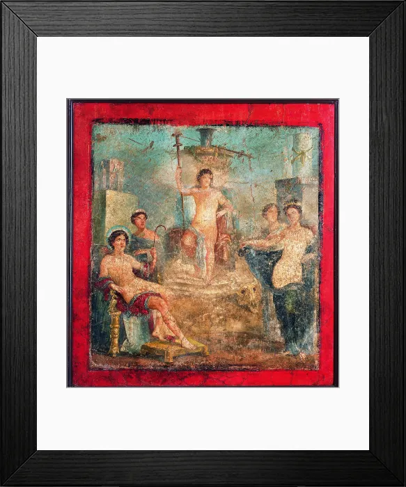 Framed Print : Dionysiac Stibadium, by unknown artist, 45-79, 1st Century A.D. ripped fresco, 100 x 93 cm - Italy, Campania, Naples, National Archaeological Museum, Room LXXIII, inv. 9449 Framed Print : Dionysiac Stibadium, by unknown artist, 45-79, 1st Century A.D. ripped fresco, 100 x 93 cm - Italy, Campania, Naples, National Archaeological Museum, Room LXXIII, inv. 9449