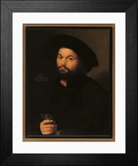 Framed Print : Portrait of a Man, by Unknown Artist, 1520, 16th Century, - Italy, Lombardy, Milan, Brera art gallery. All. Portrait man beard moustache hat headdress headgear shade shadow black