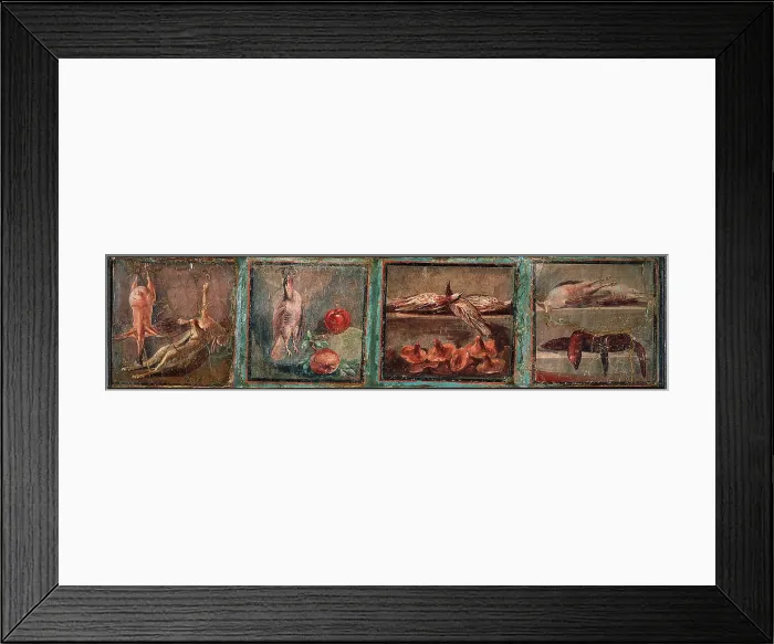 Framed Print : Pictures of Still Lifes, by unknown artist, 45-79, 1st Century A.D. ripped fresco, 40 x 168 cm - Italy, Campania, Naples, National Archaeological Museum, Room LXXIV, inv. 8647 Framed Print : Pictures of Still Lifes, by unknown artist, 45-79, 1st Century A.D. ripped fresco, 40 x 168 cm - Italy, Campania, Naples, National Archaeological Museum, Room LXXIV, inv. 8647