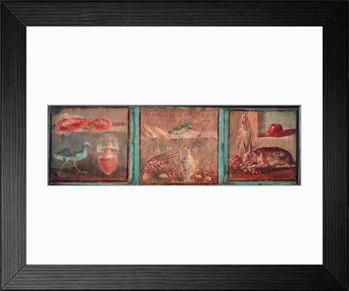 Framed Print : Pictures of Still Lifes, by unknown artist, 62-79, 1st Century A.D. ripped fresco, 41 x 129 cm - Italy, Campania, Naples, National Archaeological Museum, Room LXXIV, inv. 8644 Framed Print : Pictures of Still Lifes, by unknown artist, 62-79, 1st Century A.D. ripped fresco, 41 x 129 cm - Italy, Campania, Naples, National Archaeological Museum, Room LXXIV, inv. 8644