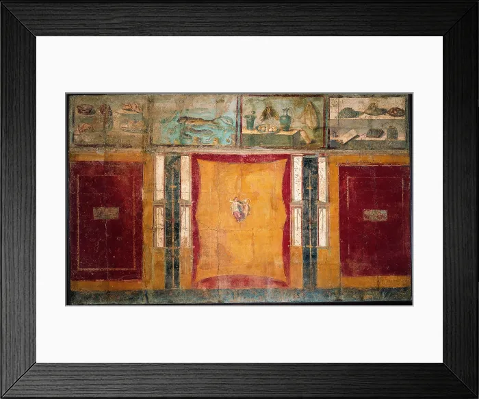 Framed Print : Wall with Still Life, by unknown artist, 62-79, 1st Century A.D. ripped fresco, 298 x 447 cm - Italy, Campania, Naples, National Archaeological Museum, Room LXXIV, inv. 8598 Framed Print : Wall with Still Life, by unknown artist, 62-79, 1st Century A.D. ripped fresco, 298 x 447 cm - Italy, Campania, Naples, National Archaeological Museum, Room LXXIV, inv. 8598