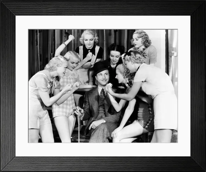 Framed Print : GOLD DIGGERS OF 1933, Dick Powell, surrounded by Busby Berkeley chorines, 1933 Framed Print : GOLD DIGGERS OF 1933, Dick Powell, surrounded by Busby Berkeley chorines, 1933