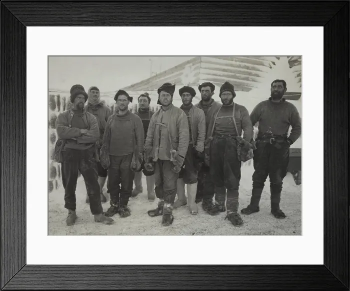 Framed Print : Portrait of Terra Nova explorers at the South Pole, June 18, 1912. Standing, L-R: Edward Wilson; Robert Falcon Scott; Lawrence Oates