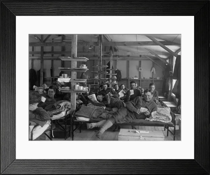 Framed Print : Soldiers relaxing on their beds in the barracks at Camp Mead, Maryland, Dec. 1917. (BSLOC_2016_13_106.jpg )