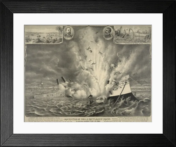 Framed Print : Destruction of the U.S. battleship Maine in Havana Harbor Feb. 15, 1898