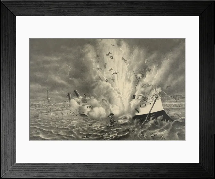 Framed Print : Destruction of the U.S. battleship Maine in Havana Harbor Feb. 15, 1898. (BSLOC_2017_10_13)