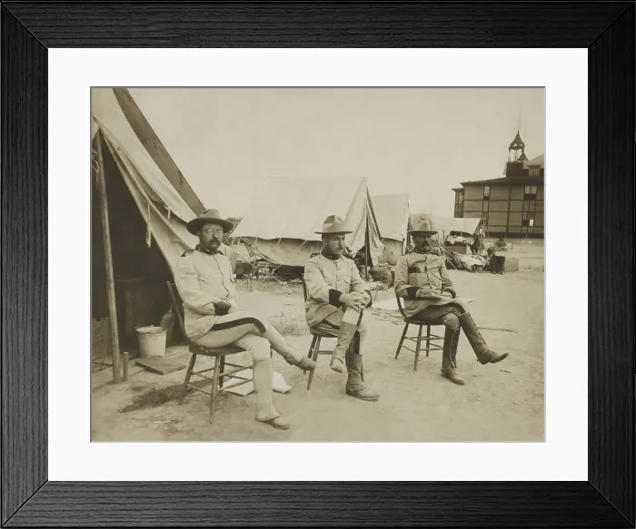 Framed Print : Theodore Roosevelt, Leonard Wood, and Alexander Brodie in 1898, in San Antonio, Texas