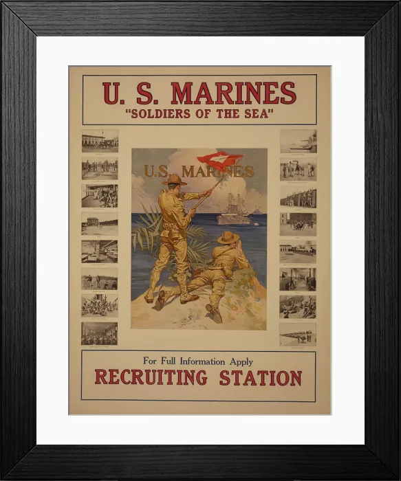 Framed Print : World War 1 Recruiting Poster for the U.S. MARINES, SOLDIERS OF THE SEA, 1917