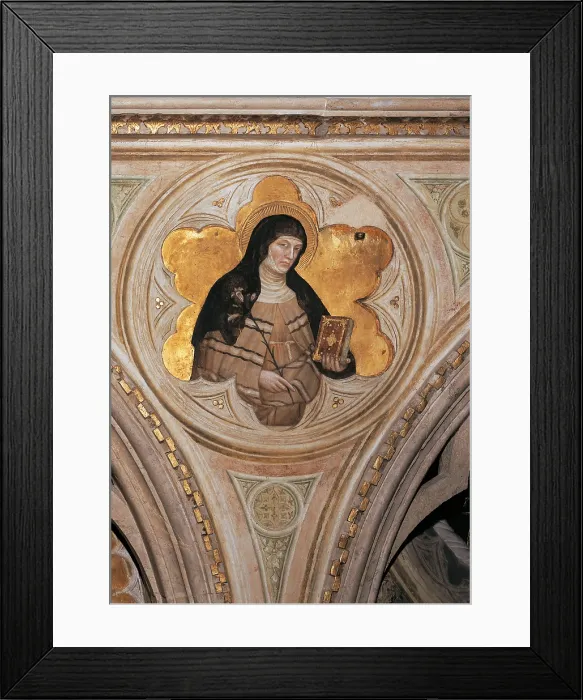 Framed Print : Tondo with St Clare, by Altichiero da Zevio, 1372 - 1379 about, 14th Century, fresco, - Italy, Veneto, Padua, SantAntonio di Padova Basilica, San Giacomo Chapel. All