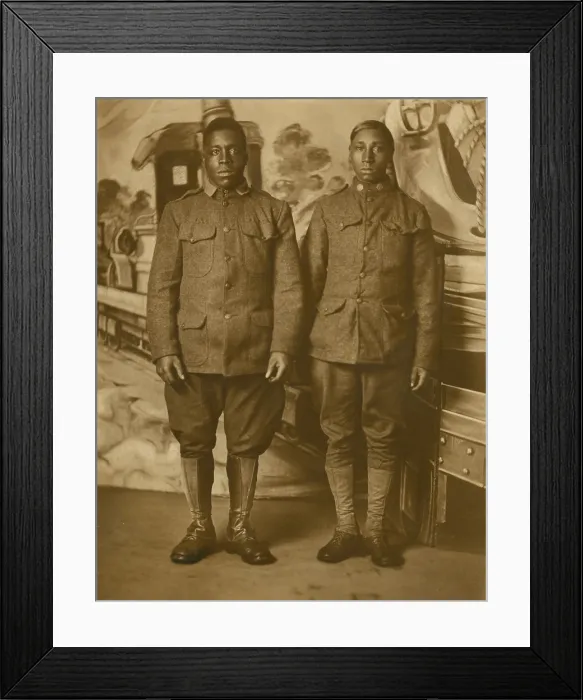 Framed Print : African American World War I Infantry soldiers, standing in front of photographers backdrop. C. 1916-1918 (BSLOC_2016_13_131.jpg )