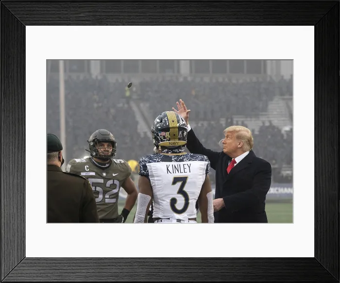 Framed Print : President Donald Trump tosses a coin at the start of the 121st Army-Navy football game at West Point, Dec. 12, 2020 (BSLOC_2021_1_4)
