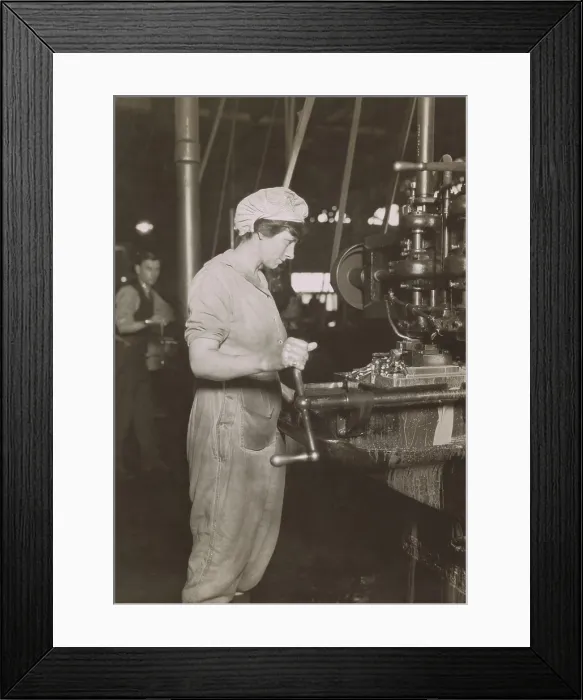Framed Print : Women at a long bench working on engine parts at a Lincoln Motor Company, Detroit, Michigan. 1914-1918, World War I. (BSLOC_2016_13_123.jpg )
