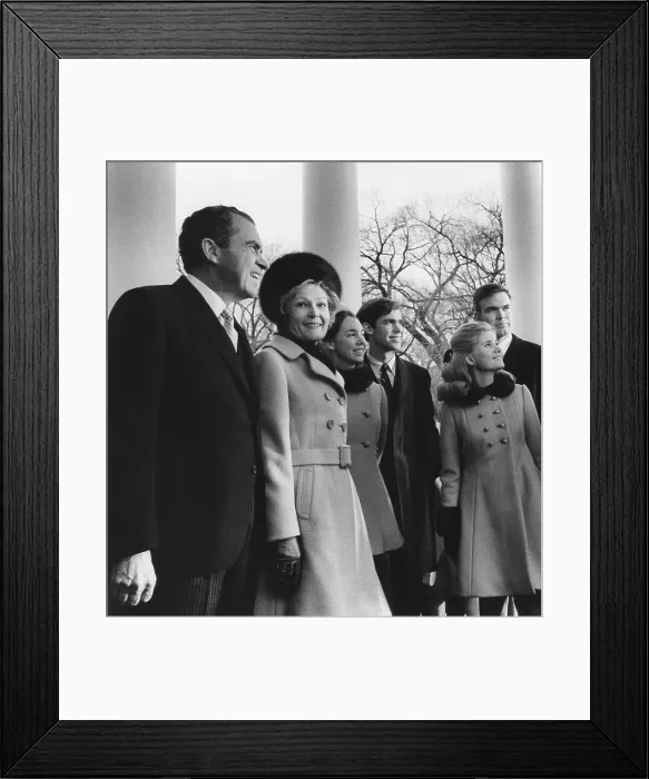 Framed Print : Newly inaugurated President Richard Nixon and his family on January 20, 1969