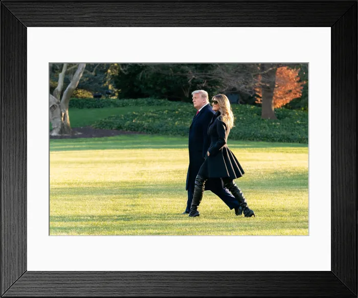 Framed Print : President Donald Trump and Melania Trump walk to Marine One to begin their Christmas trip to Florida, Dec. 23, 2020 Framed Print : President Donald Trump and Melania Trump walk to Marine One to begin their Christmas trip to Florida, Dec. 23, 2020
