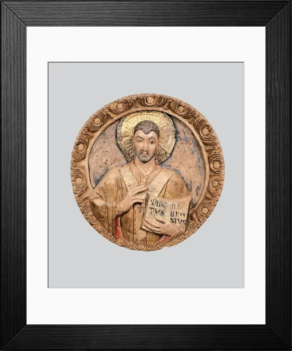 Framed Print : Medallion with St Ambrose Blessing, by Lombard workshop, 10th Century, - Italy, Lombardy, Milan, Diocesan Museum. All