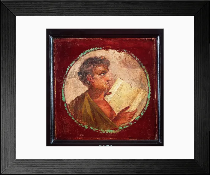 Framed Print : Male Bust, by unknown artist, 55-79, 1st Century A.D. ripped fresco, 28 x 22 cm - Italy, Campania, Naples, National Archaeological Museum, Room LXXVIII, inv. 9072
