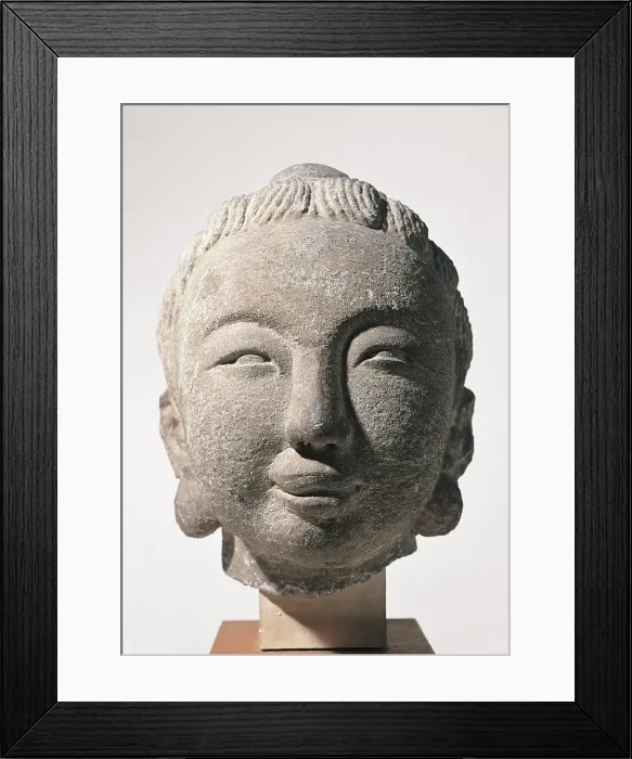 Framed Print : Head of Buddha or of Bodhisattva, by Unknown Artist, Unknown creation date, cm 27 x 21 x 28 - Italy, Lazio, Rome, Palazzo Koch, Bank of Italy Collection - Gualino Collection. All