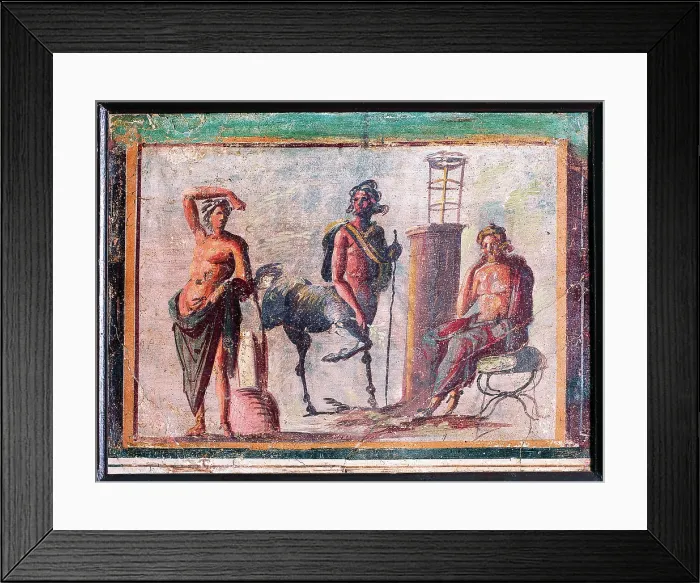 Framed Print : Apollo, Chiro and Asclepius, by unknown artist, second half 1st Century B.C. ripped fresco, 38 x 51 cm - Italy, Campania, Naples, National Archaeological Museum, Room LXIX, inv