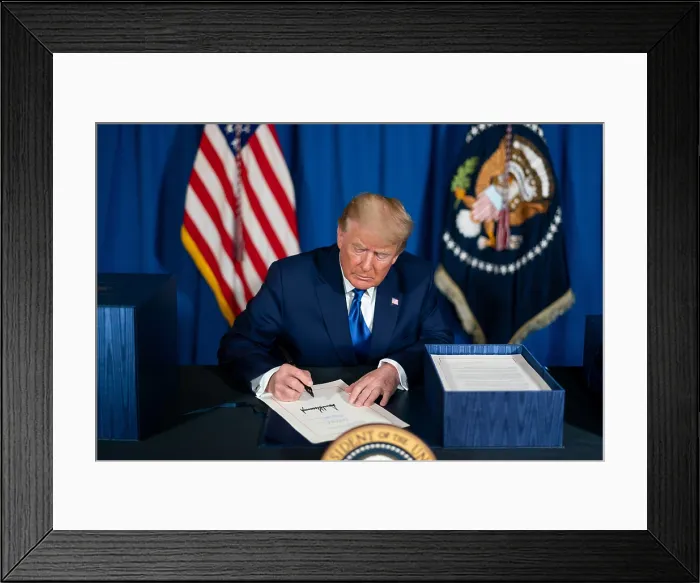 Framed Print : President Donald Trump signs H.R. 133 on Dec. 27, 2020, an Act making consolidated appropriations for the fiscal year ending September 30, 2021
