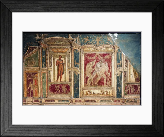 Framed Print : Polichrome Stucco, by unknown artist, 62-79, 1st Century A.D. ripped fresco, 285 x 159 cm - Italy, Campania, Naples, National Archaeological Museum, Room LXXII, inv. 9596