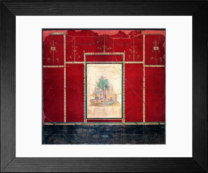 Framed Print : Wall with Sacred Landscape, by unknown artist, c. 11, 1st Century B.C. ripped fresco, 303 x 325 cm - Italy, Campania, Naples, National Archaeological Museum, Room LXX, inv