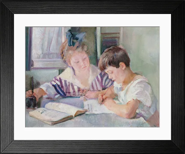 Framed Print : Studying Children, by Armando Spadini, about, 20th Century, - Italy, Lazio, Rome, Palazzo Koch, Banca dItalia collection. All