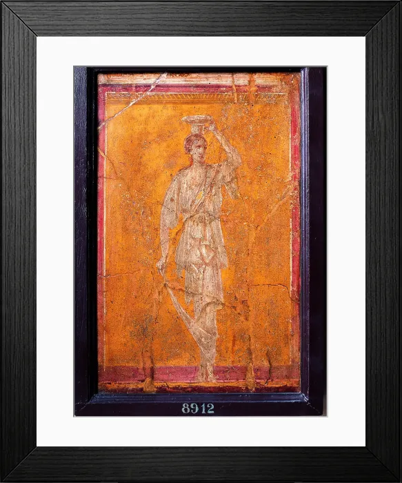 Framed Print : Aedicules with Ladies (Basket-Bearers), by unknown artist, 10-37, 1st Century A.D. ripped fresco, 54 x 37 cm - Italy, Campania, Naples, National Archaeological Museum