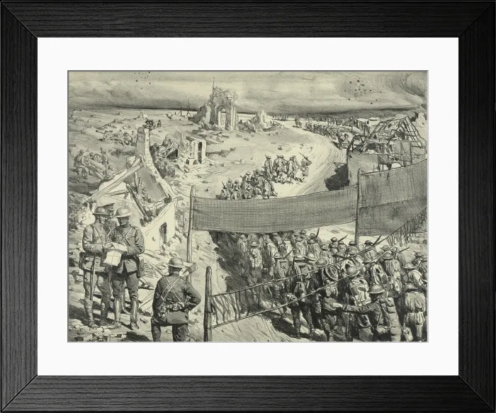 Framed Print : American troops marching on a camouflaged road during WW1. 1917-18. The strips of canvas were covered with grass to resemble a meadow to aviators. 1927 lithograph by Lucian Jonas Framed Print : American troops marching on a camouflaged road during WW1. 1917-18. The strips of canvas were covered with grass to resemble a meadow to aviators. 1927 lithograph by Lucian Jonas