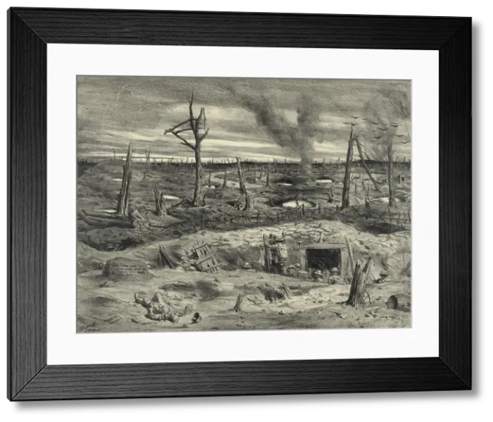 Framed Print : American soldiers emerging from shelter in No Man's Land during WW1 battle. 1917-18. 1927 lithograph by Lucian Jonas. (BSLOC_2012_4_40)